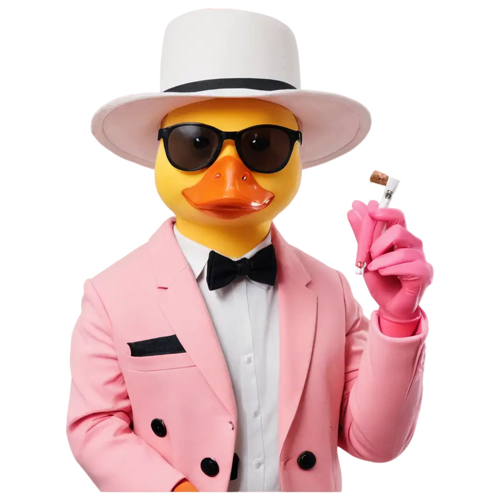 a pink rubber duck smoking a cigar