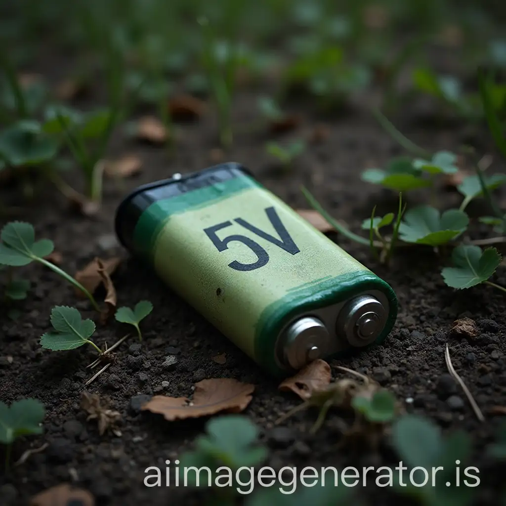 a battery with fatigued nature with hands and legs looking tired with 5V written on it lying on the ground tired