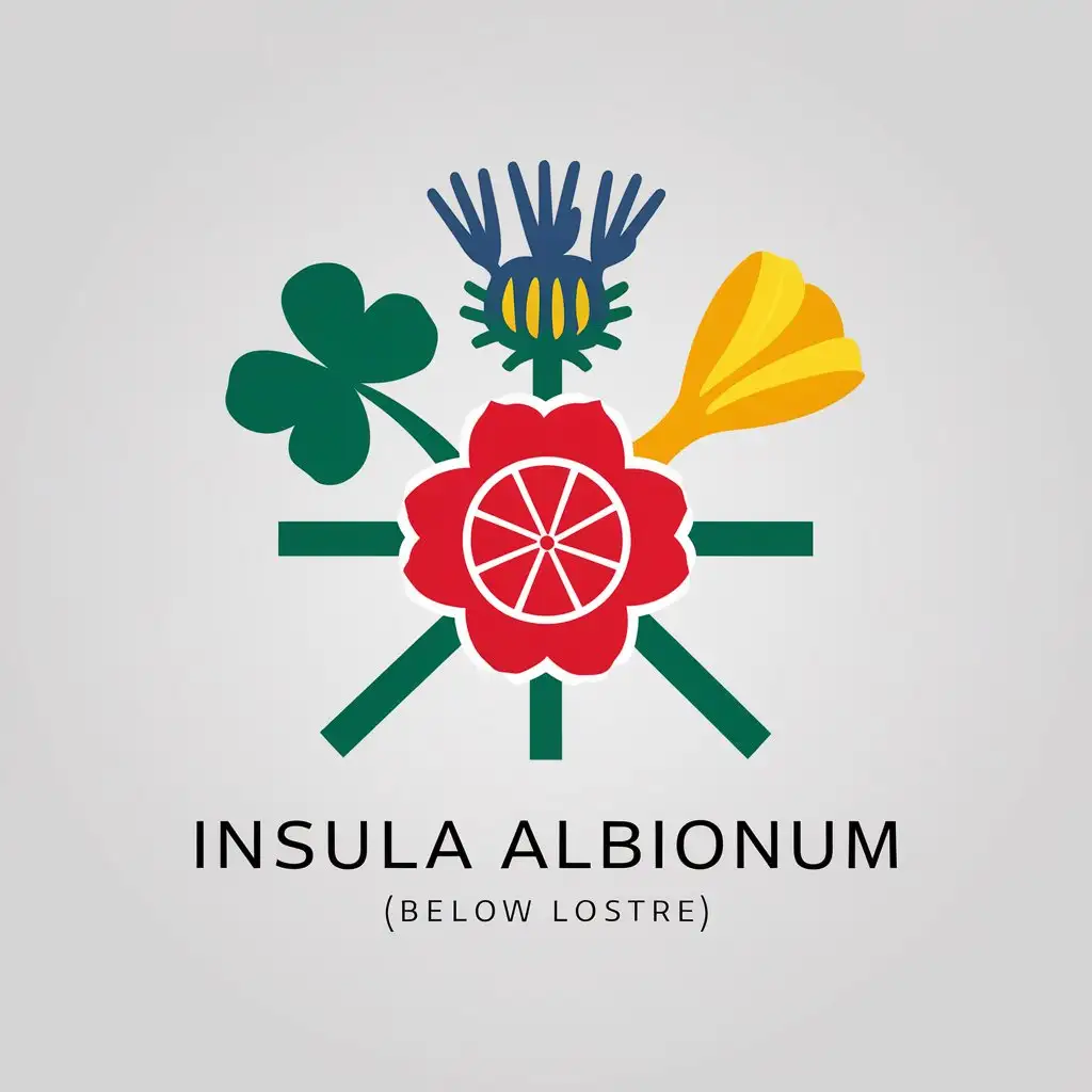 LOGO Design For Insula Albionum Tudor Rose Shamrock Thistle and Leek on Clear Background