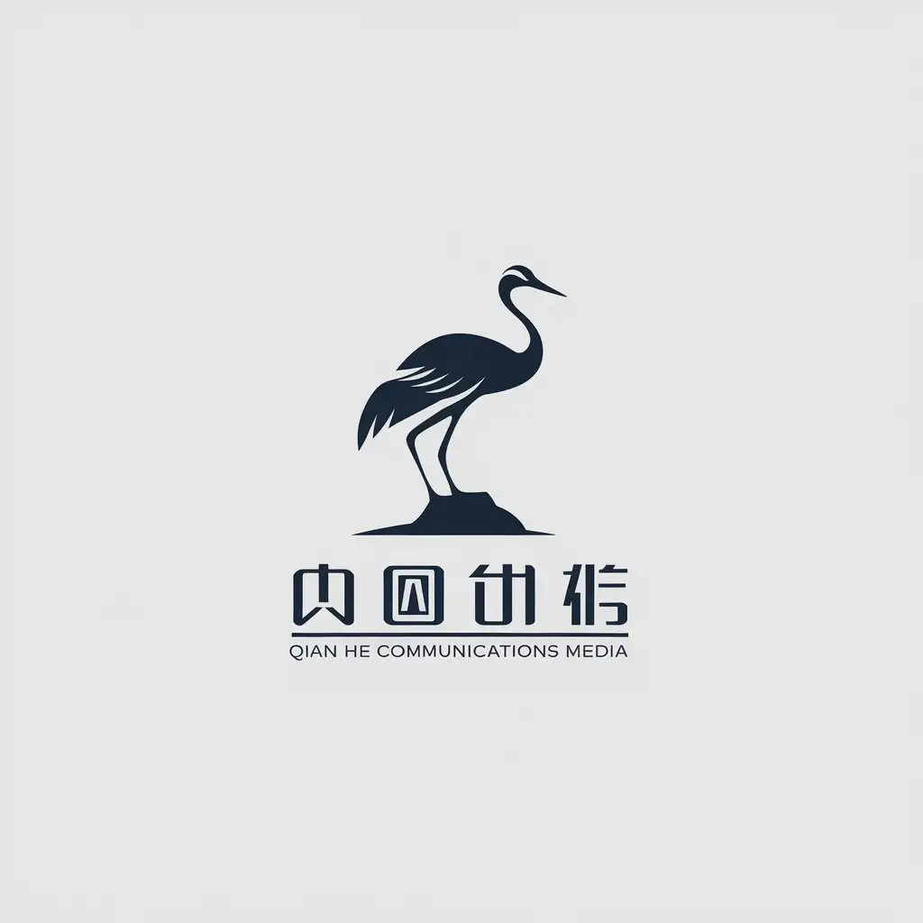 LOGO-Design-For-Qian-He-Communications-Media-Minimalistic-Vector-Design-with-Crane-Symbol