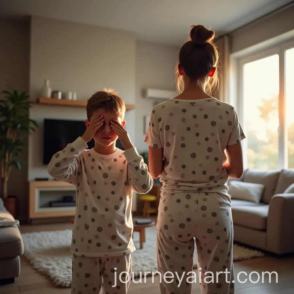 Mother-and-Son-in-Pyjamas-RAI-Art-Prompt-Expansionubbing-Eyes-in-Living-Room-After-Waking-Up