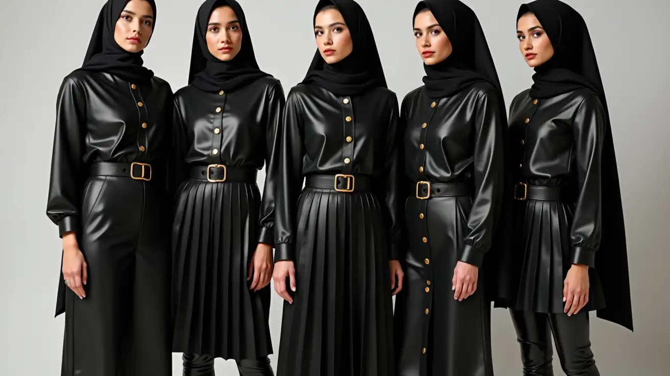 Five-Stylish-Women-in-Black-Hijabs-and-Chic-Leather-Outfits