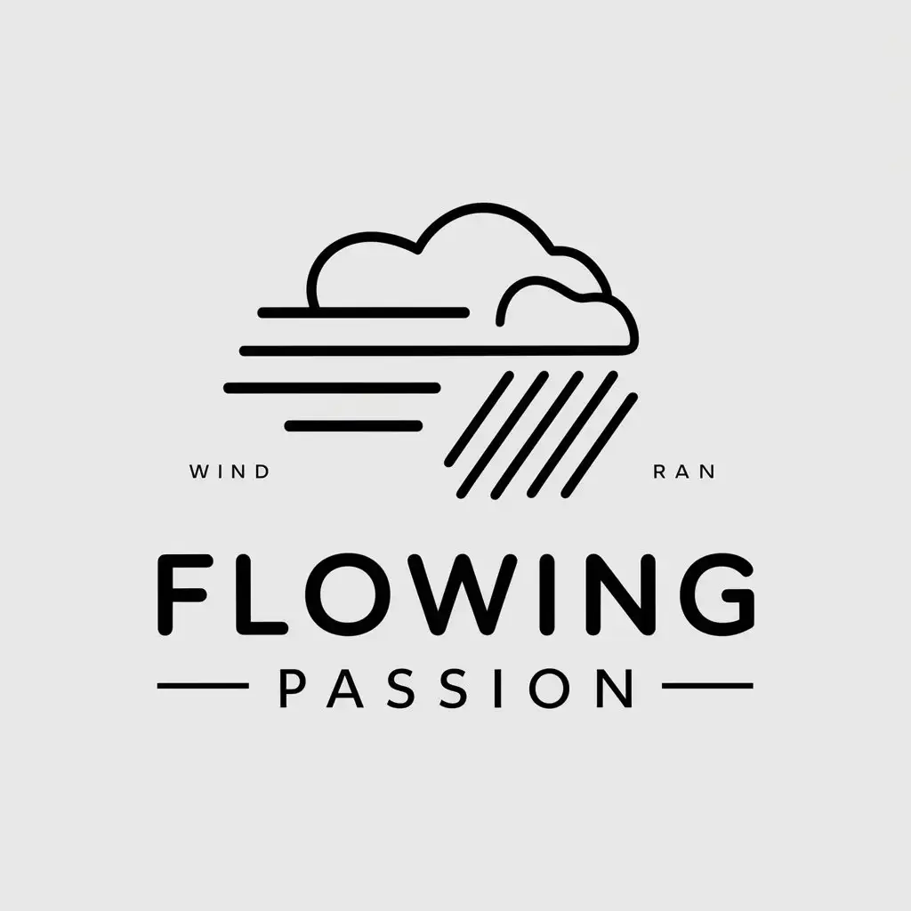 a vector logo design,with the text "flowing passion", main symbol:wind and rain,Moderate,be used in Travel industry,clear background