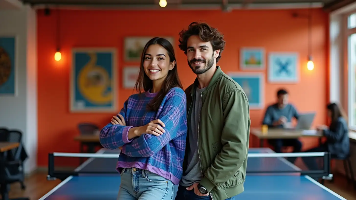 Latin Gen Z Friends Posing in a Modern Coworking Office