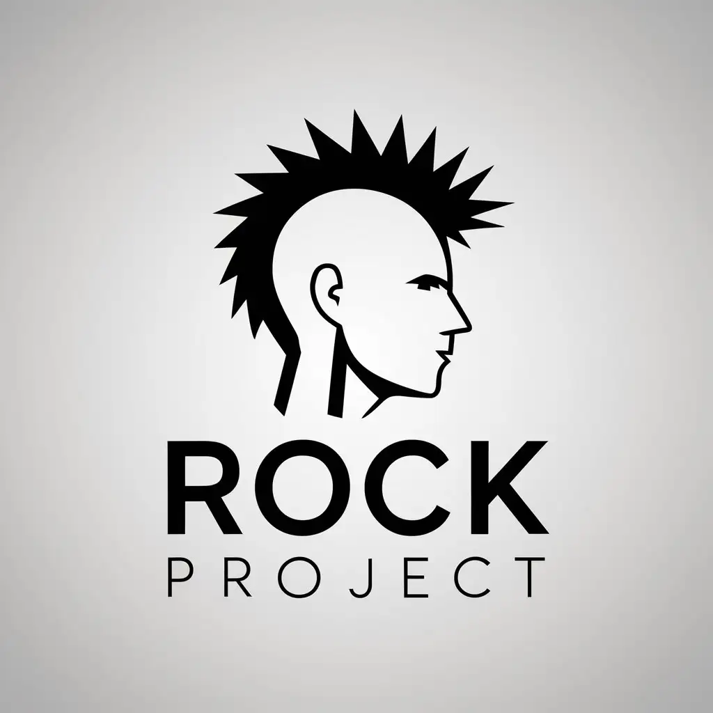 a logo design,with the text "Rock project", main symbol:Punk head in profile,Minimalistic,be used in projecting industry,clear background