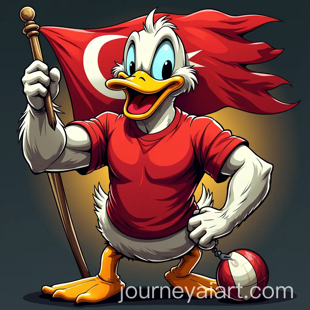 Muscular-Duck-Man-Holding-Tongan-Flag-in-Red-TShirt
