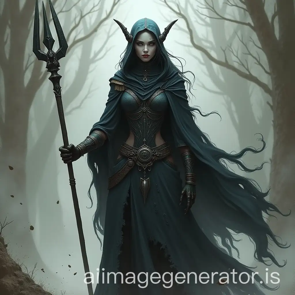 Female-Demonic-Drow-Warrior-Holding-a-Spear