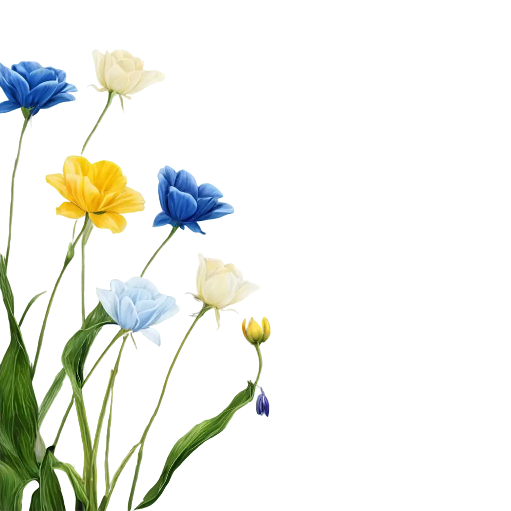 a high definition yellow , white and blue art of flowers