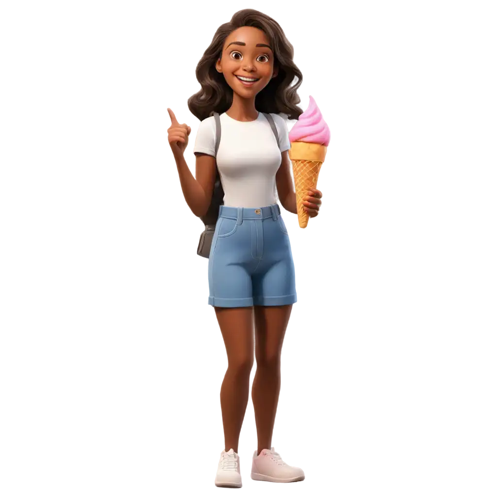 Vibrant-Light-Black-Cartoon-Style-Girl-Holding-Ice-Cream-Cone-PNG-Fun-Playful-Digital-Art