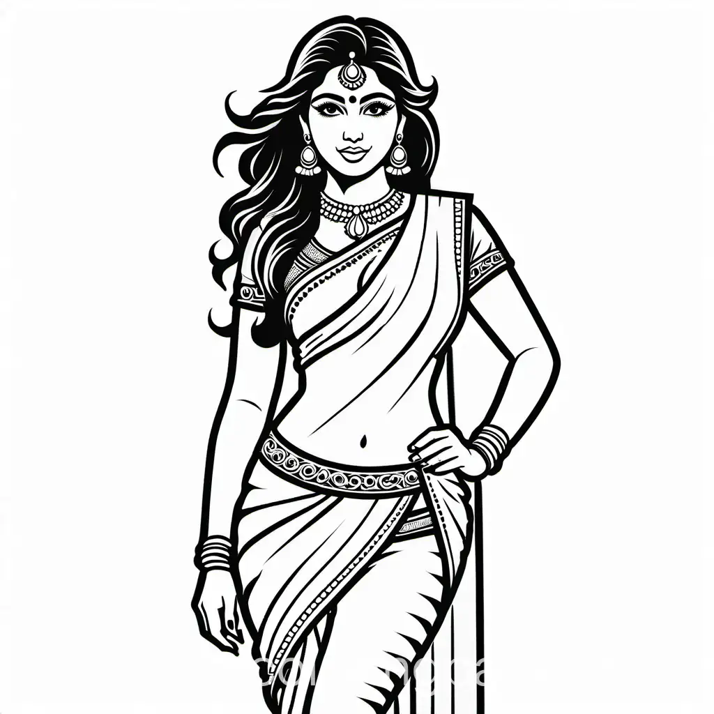 Young-Indian-Women-Coloring-Page-with-Simplicity-and-Ample-White-Space