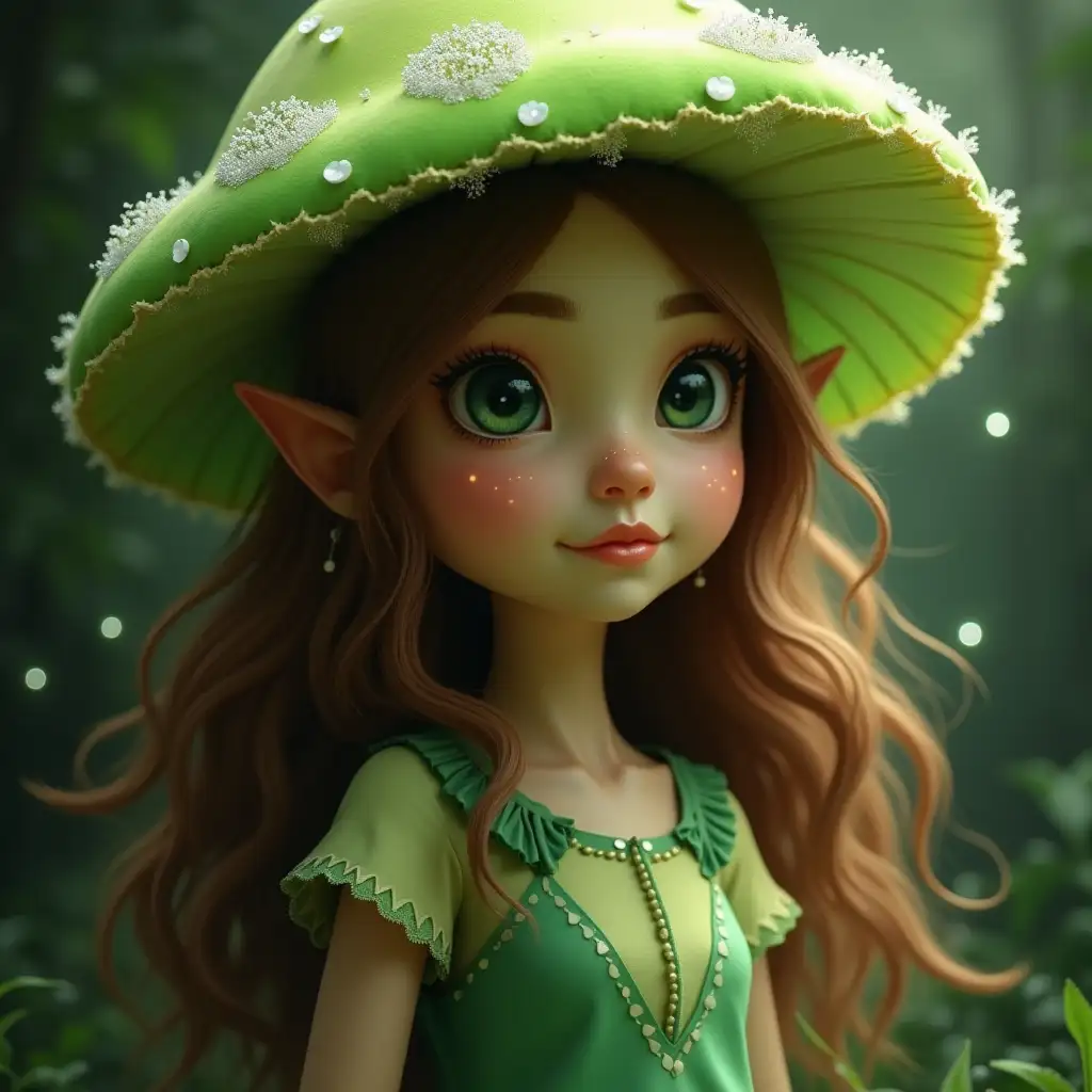 Glow before she was reborn as a mushroom creature was 4ft tall and had beautiful brown hair with green undertones she had beautiful green eyes with a small tint of brown, Glows hair wigs very silky and wavy she was the first woodland elf to have these traits no one else looked like her nobody had green eyes and green and brown hair it was only glow. Glow was very unique and very outgoing sometimes she looked like an adult but she was only 13 years old though, Glow loved nature and the way the wind blew through her hair. When glow was reborn she was 7’5, she had a mushroom hat that she couldn’t take off. Her eyes have a slight difference glows eyes are still green but instead of brown its yellow