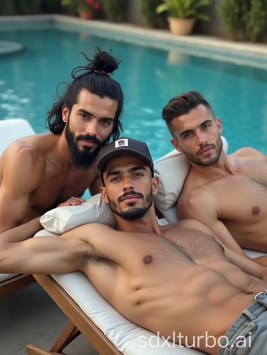 Diverse-Group-of-Men-Relaxing-by-a-Poolside