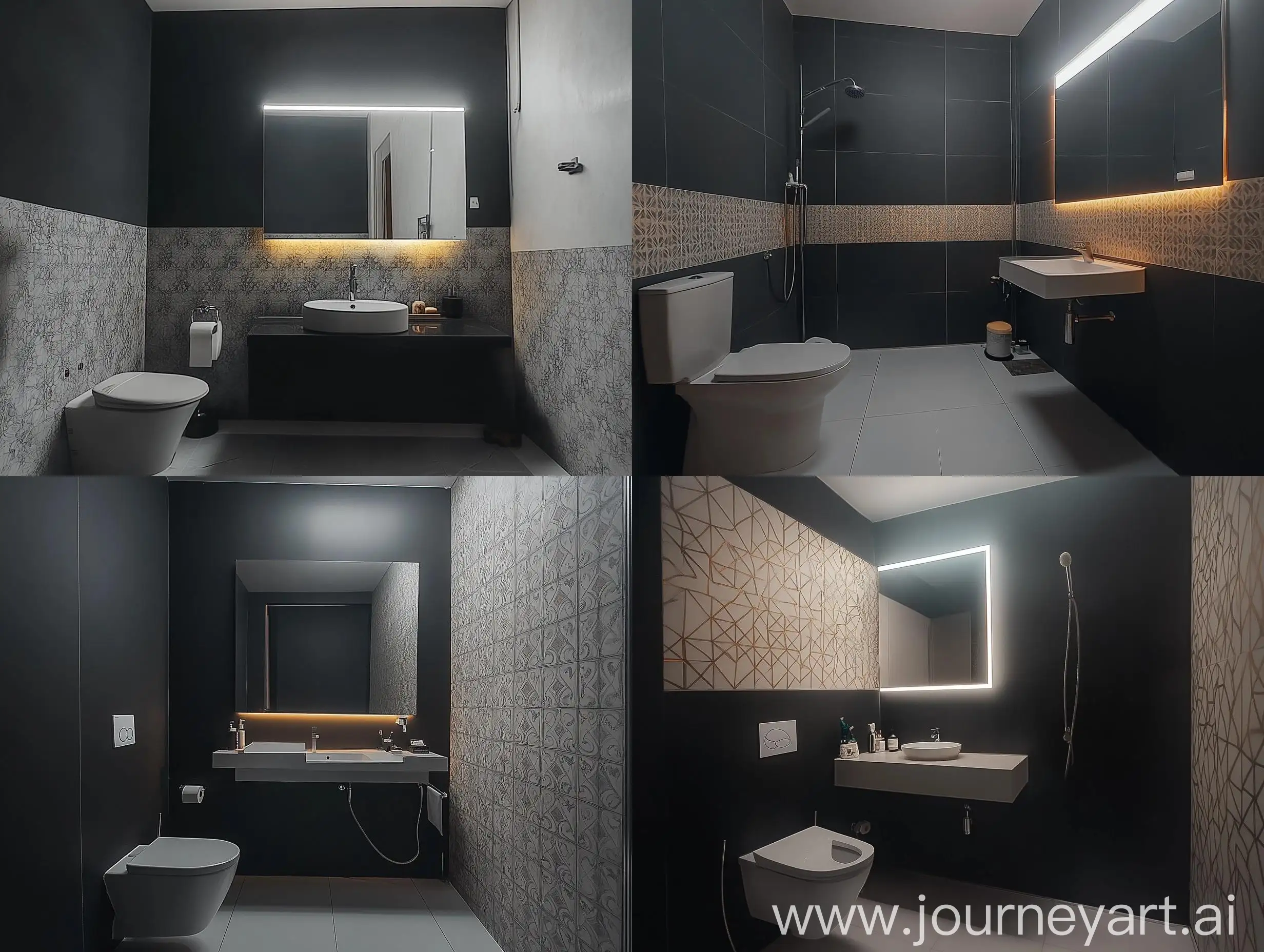 Contemporary-Matte-Black-Bathroom-Design-with-Geometric-Patterns-and-Minimalist-Features