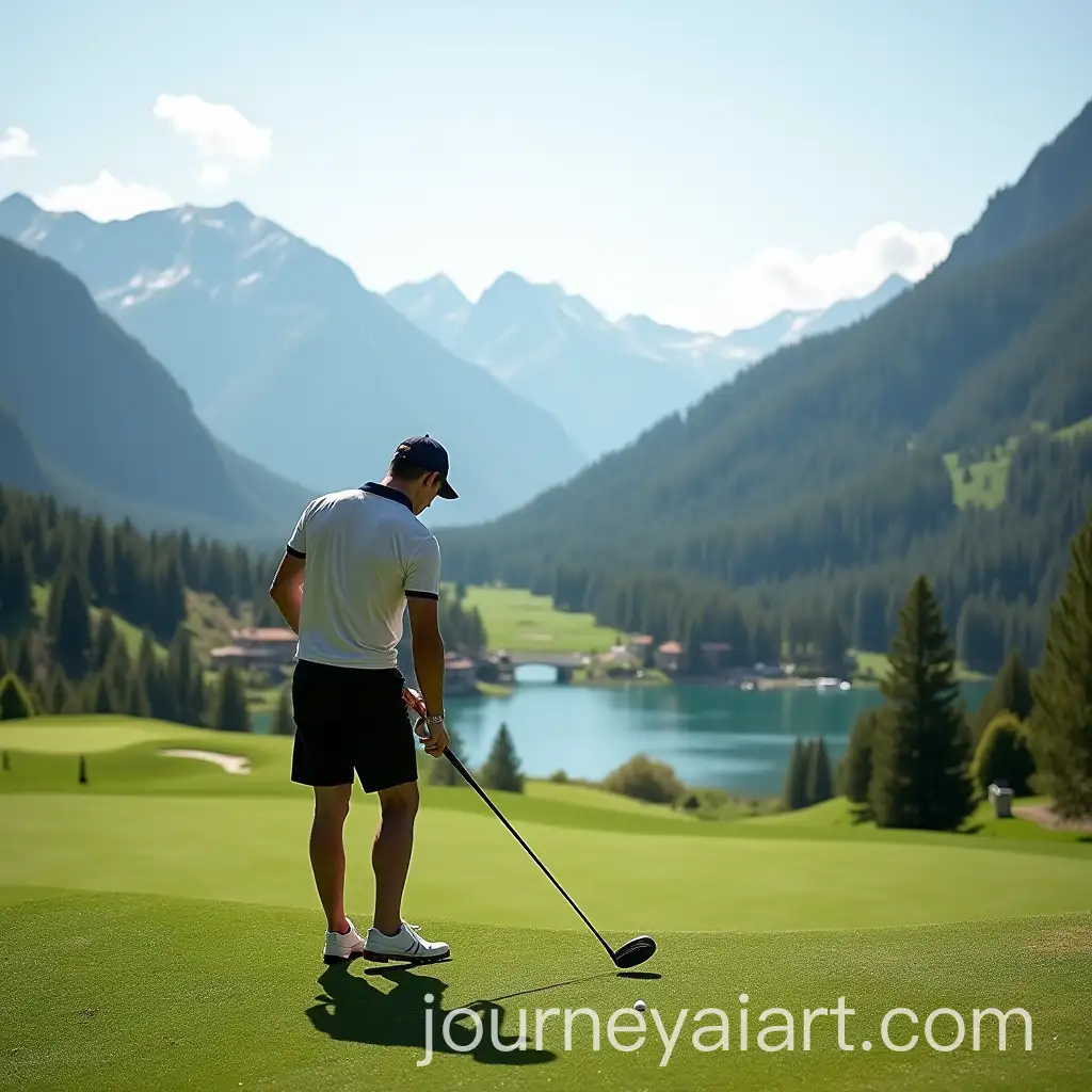 Person-Playing-Golf-at-Mountain-Hotel-Resort-with-Scenic-Views