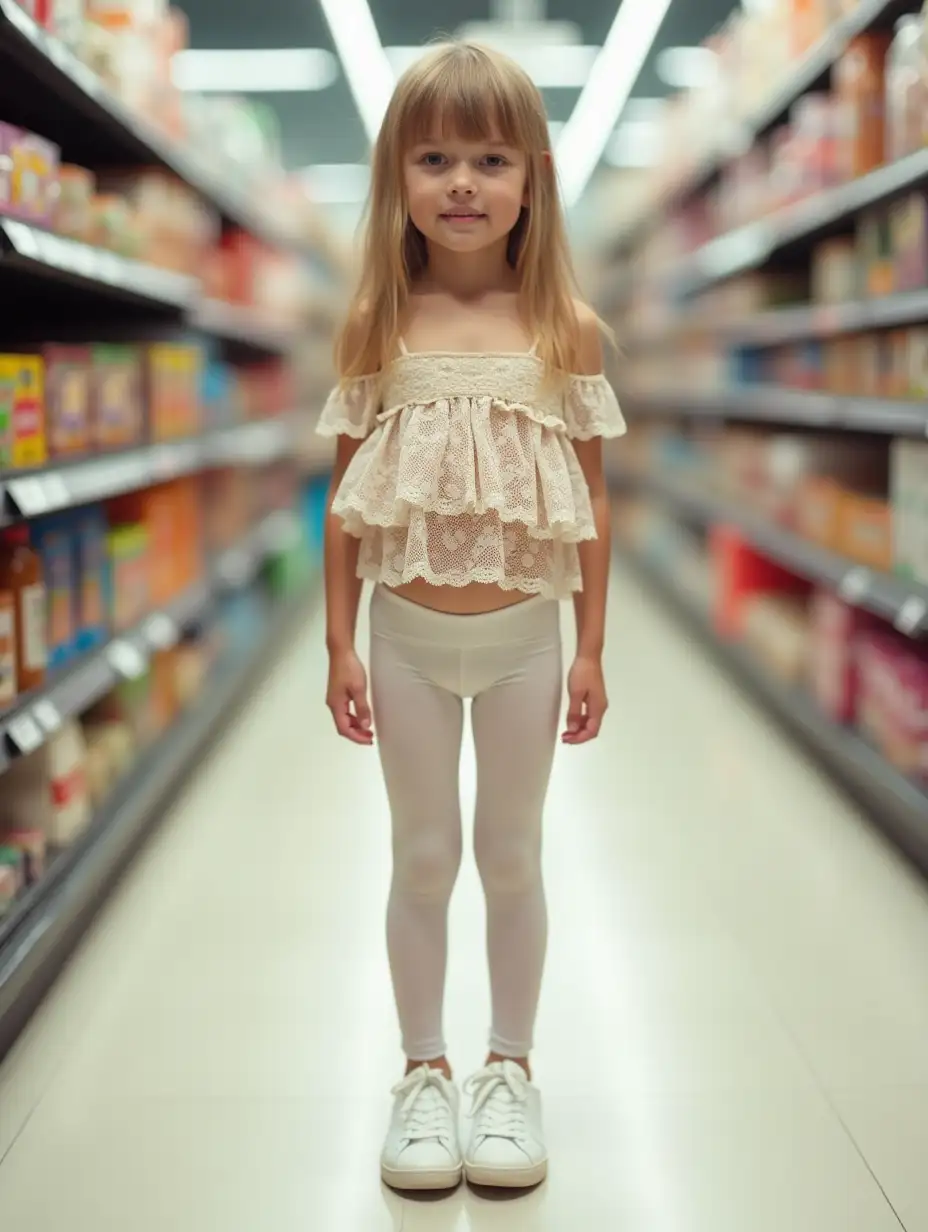 Slender-Girl-in-Aisle-of-Supermarket-with-Lace-Top-and-Sheer-Leggings