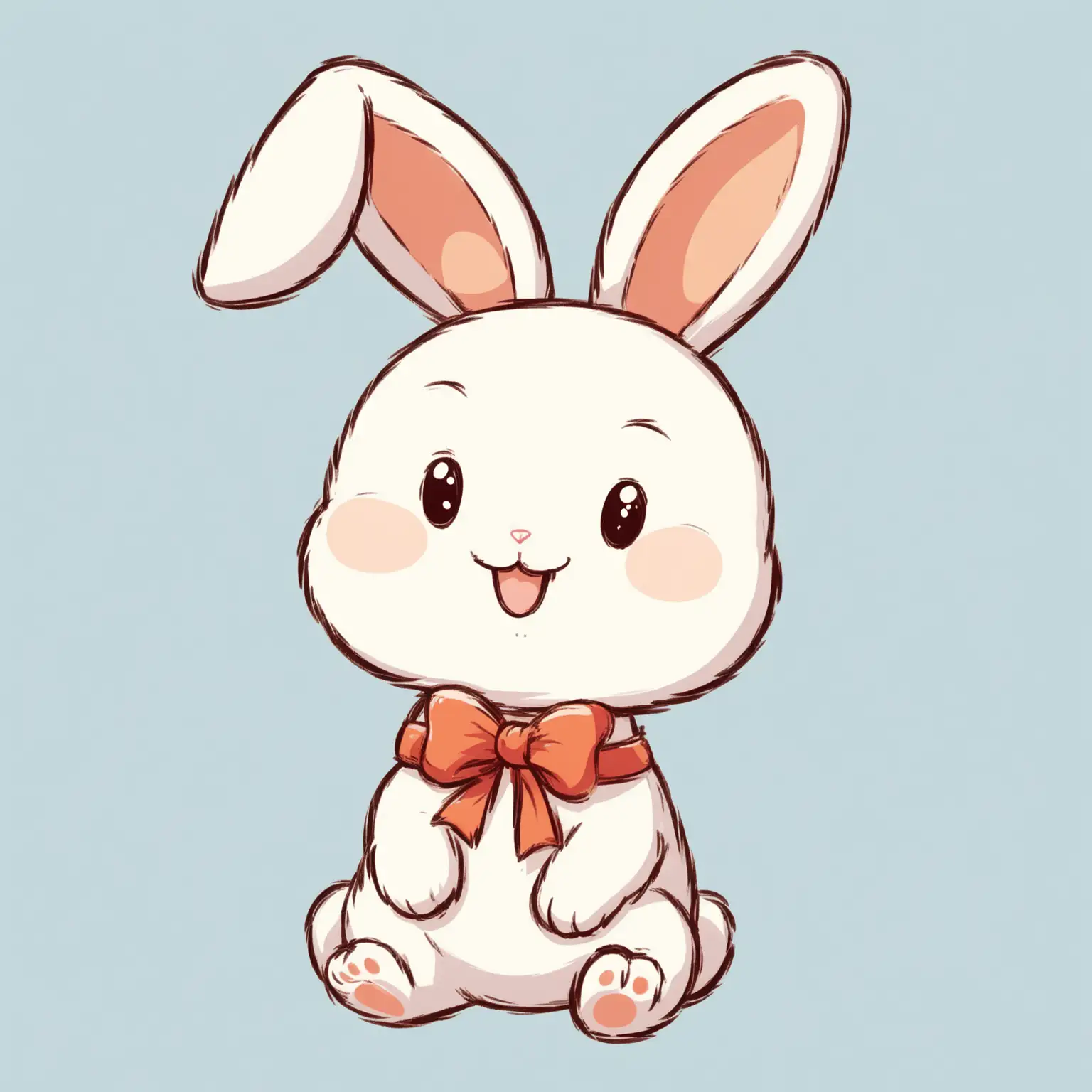 Cheerful Cartoon Rabbit with Ribbon on White Background