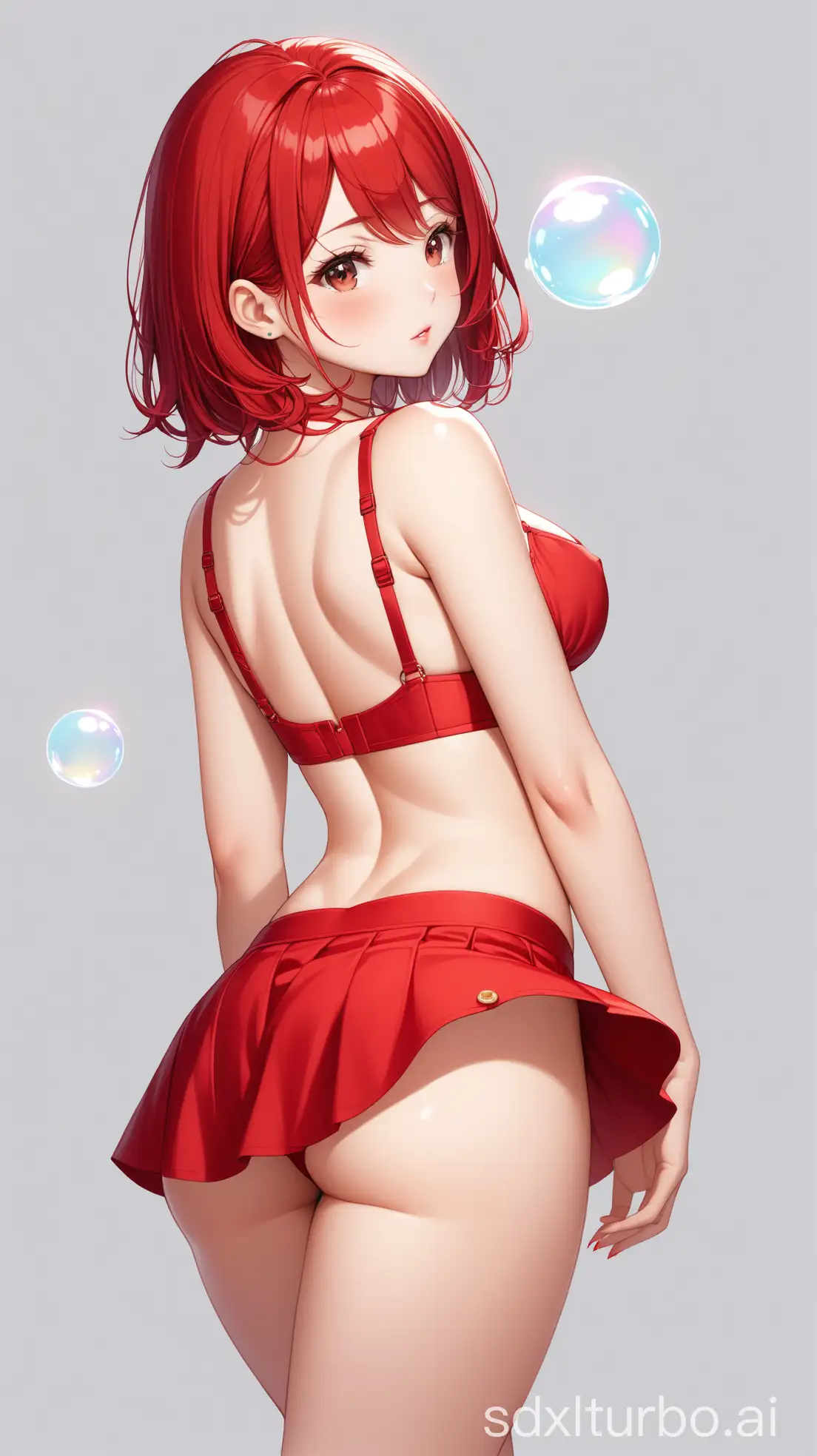 Petite-Woman-with-Red-Hair-in-a-Short-Skirt-and-Bra