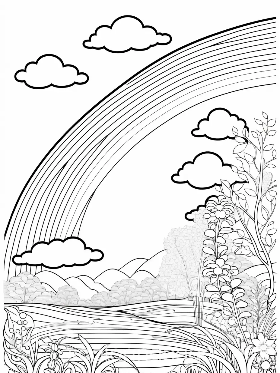 Rainbows-Coloring-Page-Black-and-White-Line-Art-for-Kids