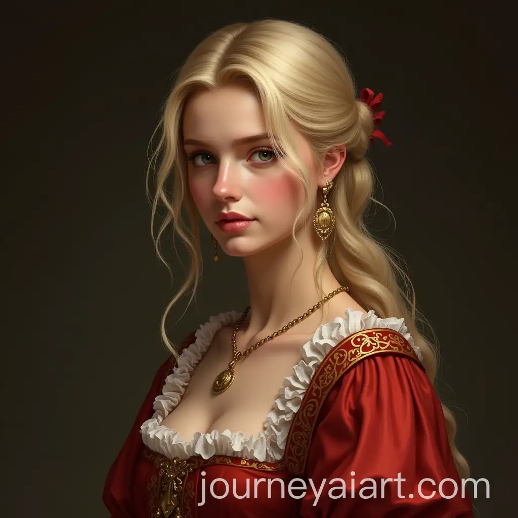 Blonde-Young-Woman-in-Medieval-Attire-with-Golden-Necklace