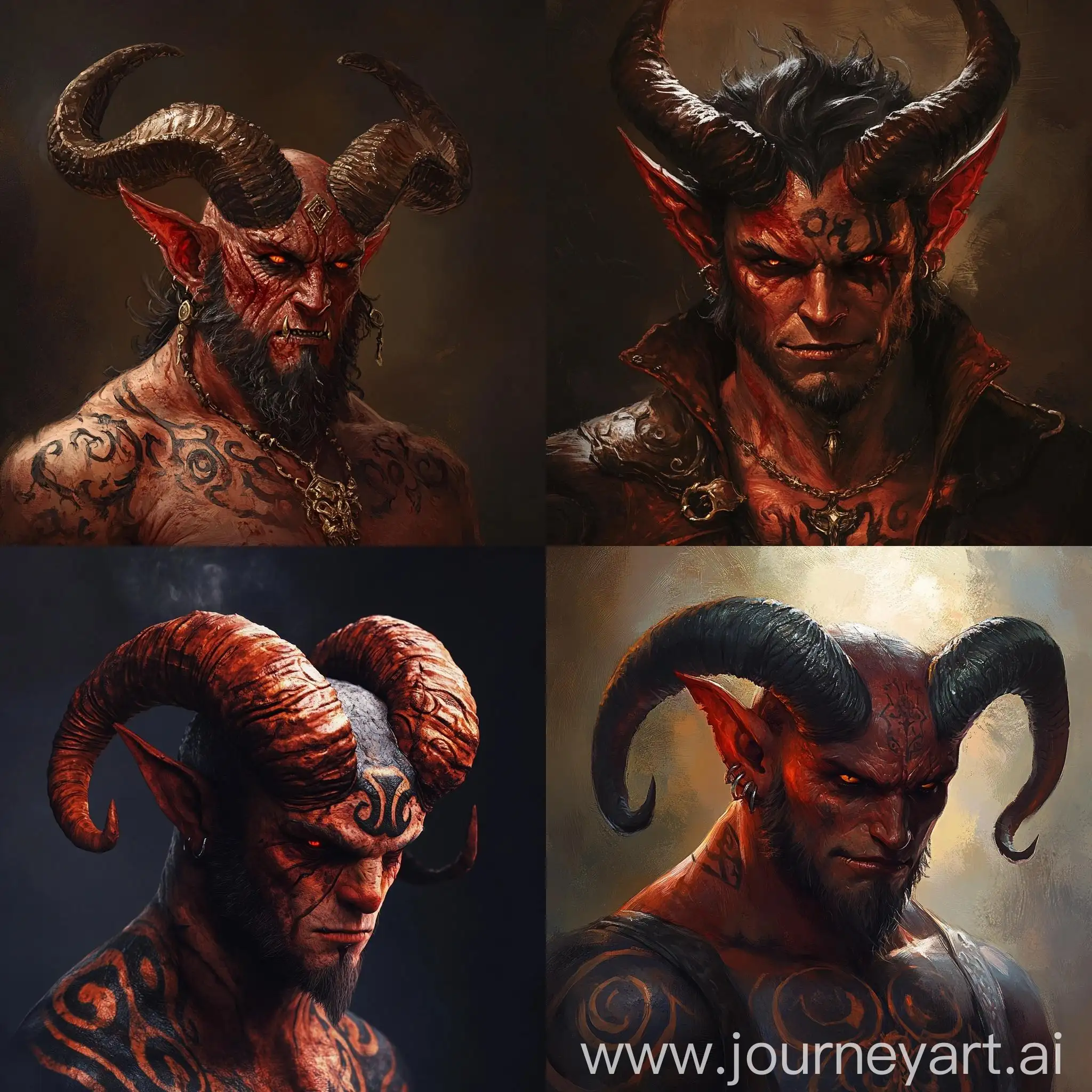 Fiendish-Tiefling-Demon-with-Ornamental-Face-Tattoo-in-Fantasy-Dungeon-Setting