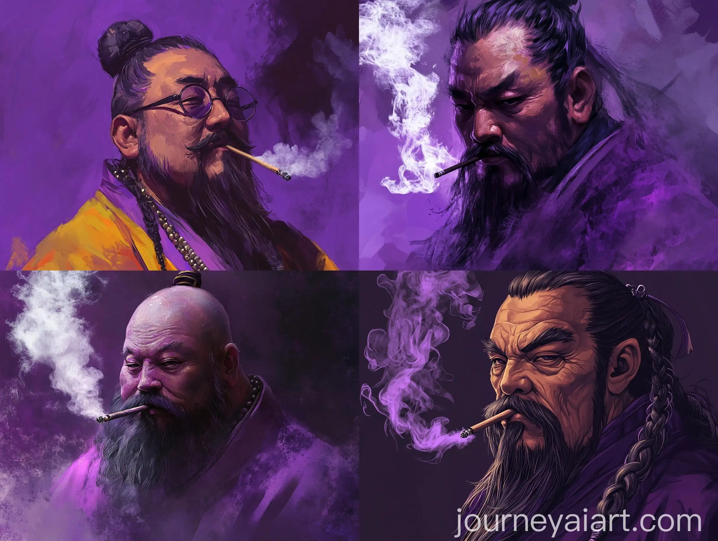Plump-Chinese-Hippie-Monk-Smoking-with-Purple-and-Black-Theme