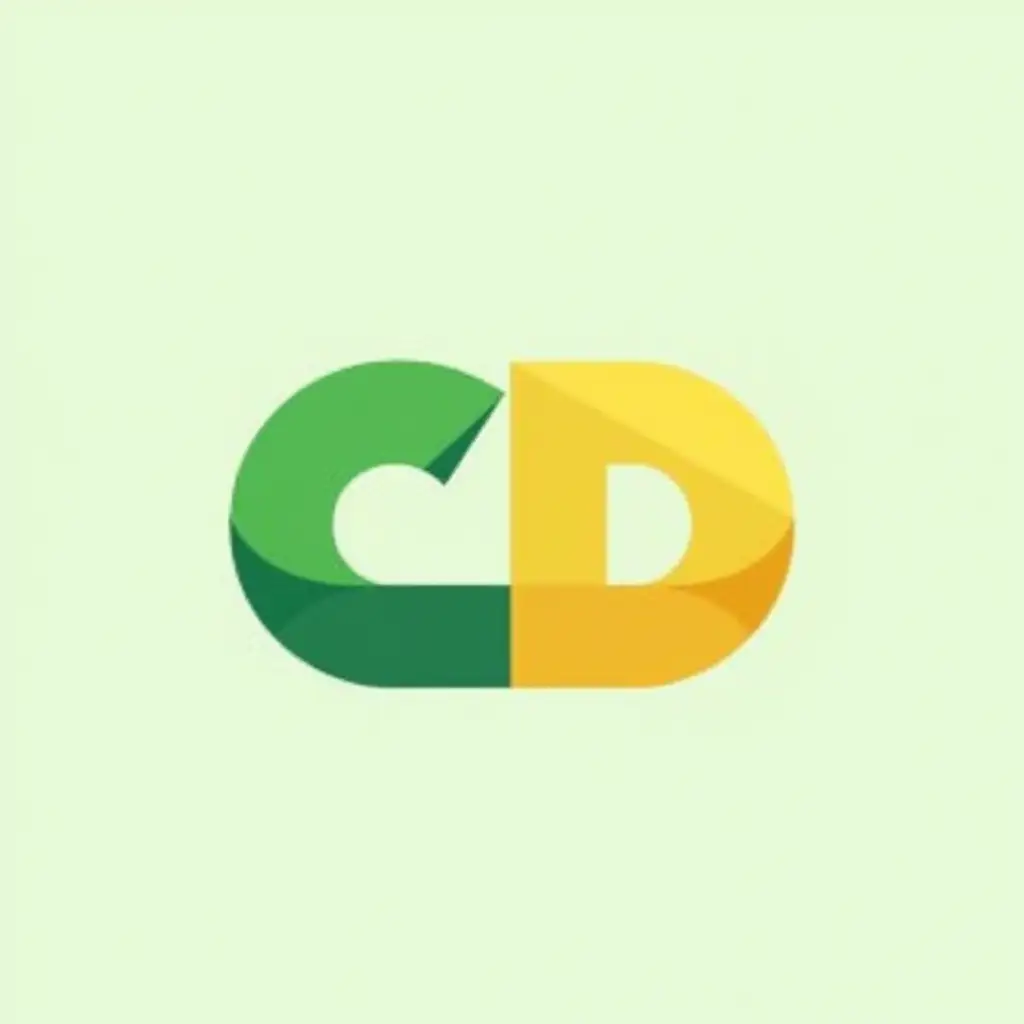 Use the three letters C, B, and D to create a capsule-shaped logo. The right half of the capsule is yellow and the left half is green.