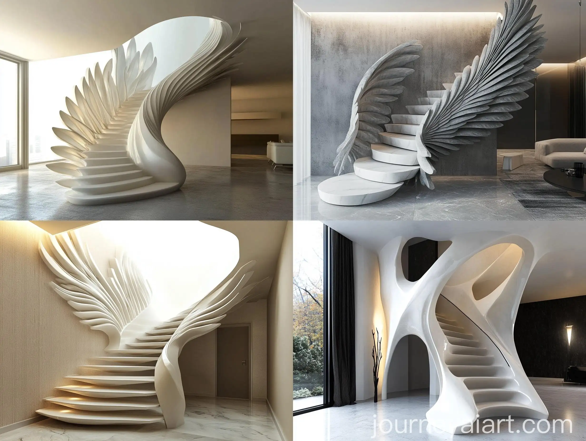 Modern-Feathered-Staircase-with-Winglike-Walls