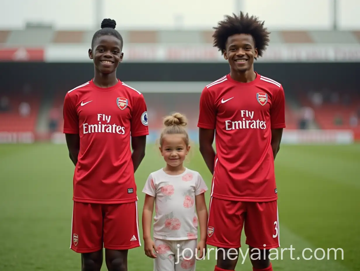 Bukayo-Saka-and-Martin-degaard-Enjoying-a-Football-Game-with-a-Young-Girl