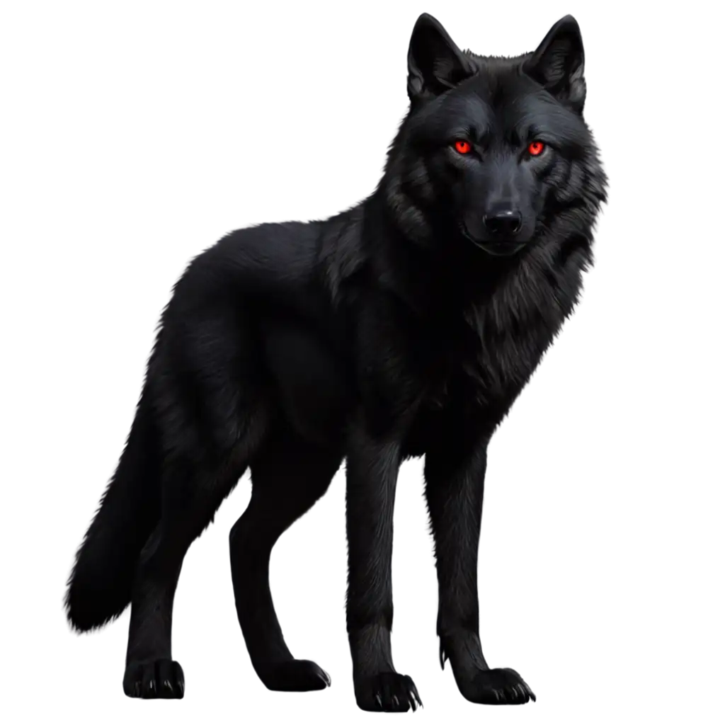 RedEyed-Wolf-PNG-Image-with-Glowing-Black-Fur-in-Dark-Forest-Capturing-Greedy-Wilderness-Essence