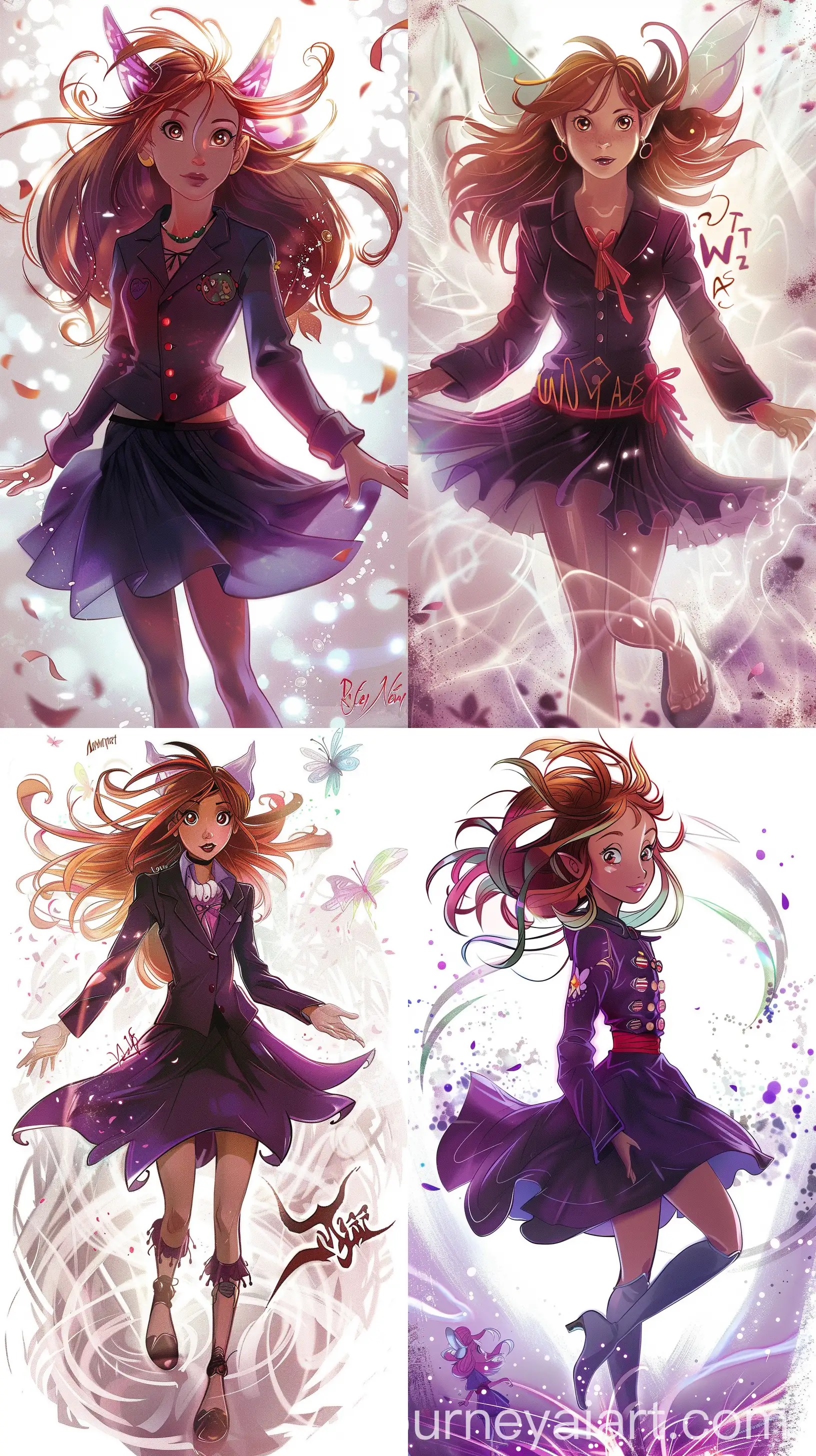 Teenage-Girl-in-Dark-Purple-School-Uniform-Surrounded-by-Whirling-Magic-in-Garden