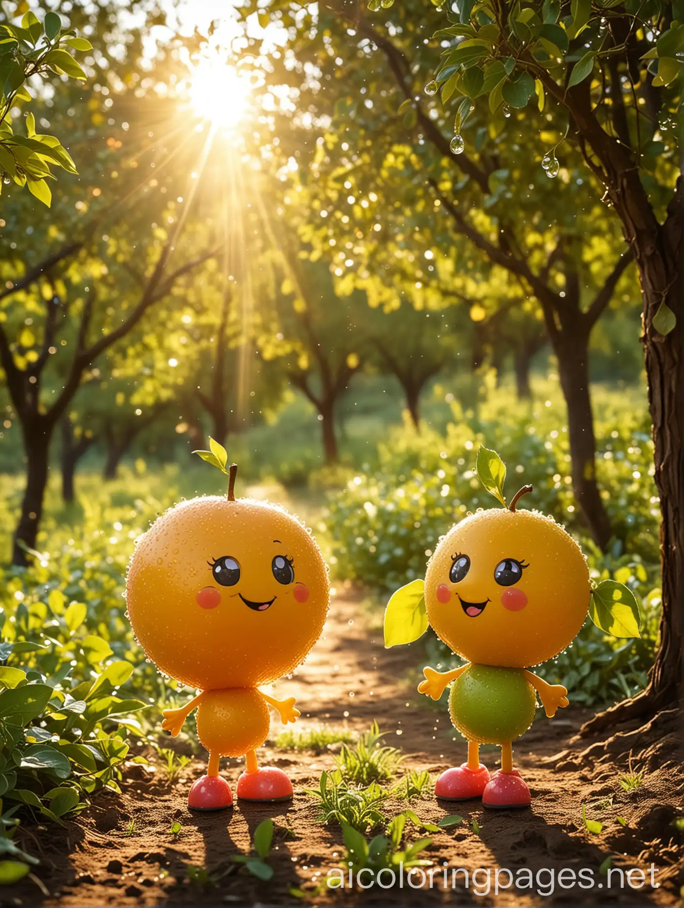 Sol-and-Rosa-Adorable-Cartoon-Fruit-Characters-in-a-Sunlit-Orchard