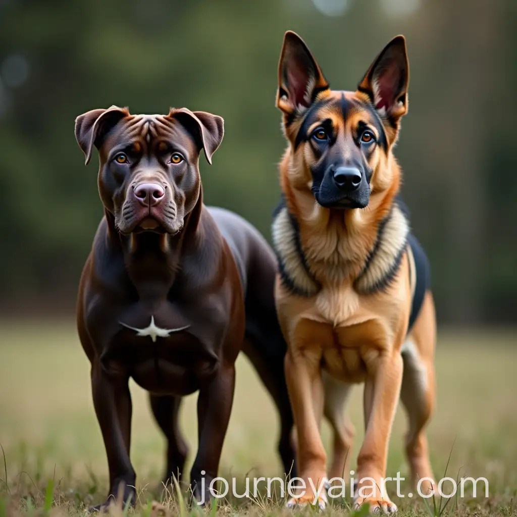 Pitbull-and-German-Shepherd-Standing-Together-in-a-Serene-Natural-Setting