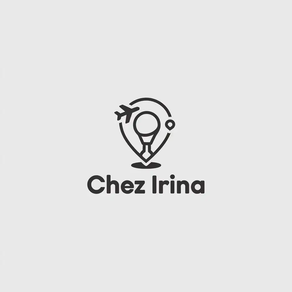 LOGO Design for Chez Irina Black and White Location Pin with Chicken Drumstick and Small Plane Symbol