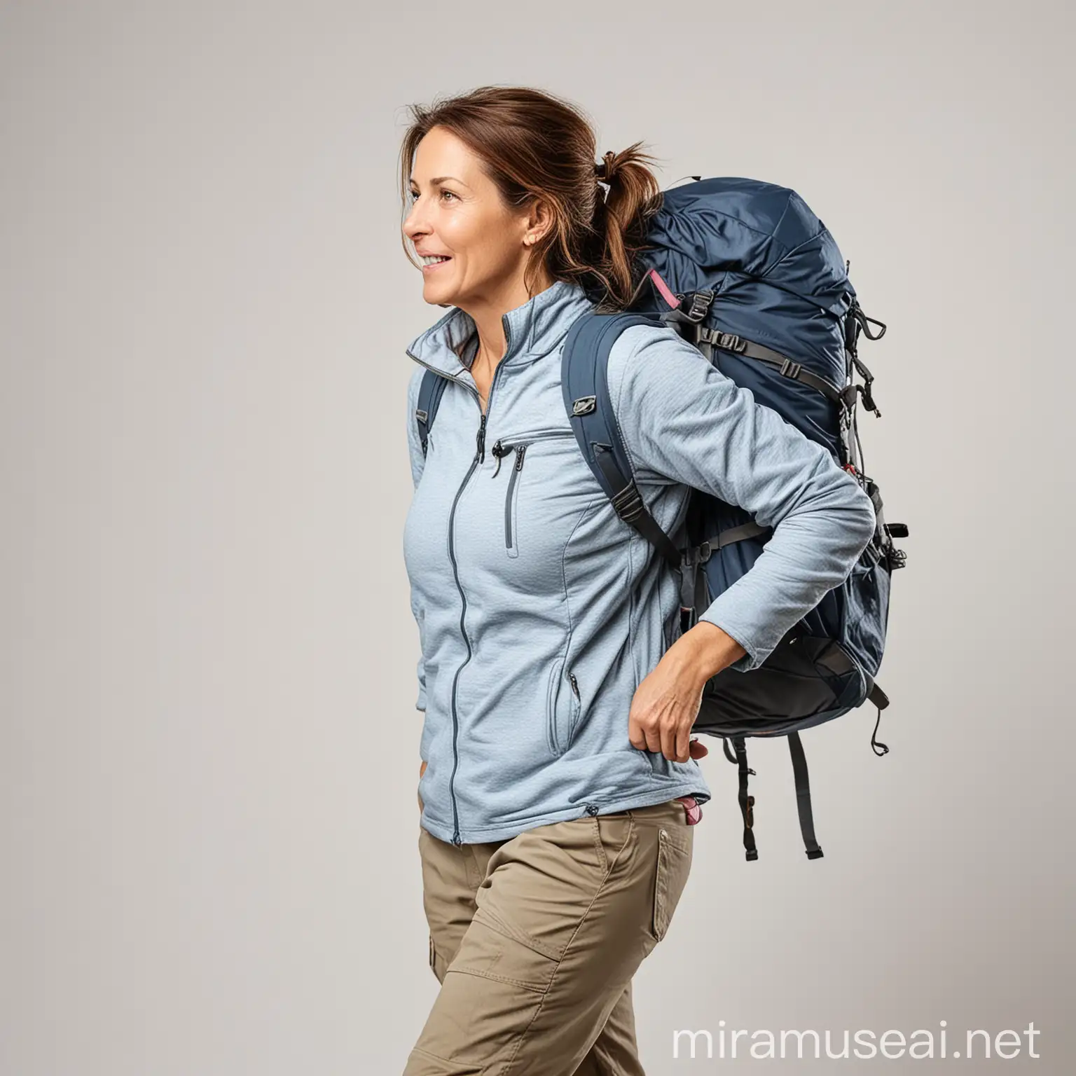 MiddleAged Woman Hiking on White Background