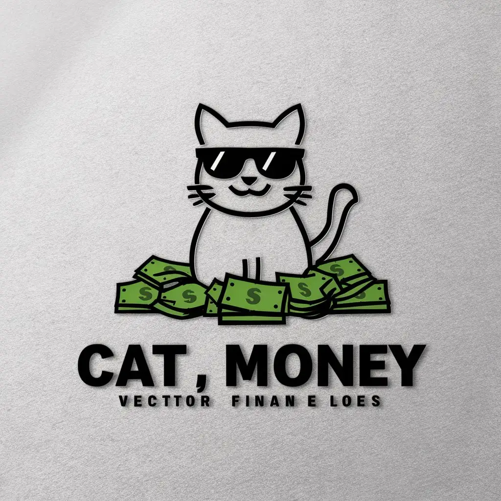 LOGO Design For Cat Money Feline Finance Emblem with Sunglasses and Cash Stack