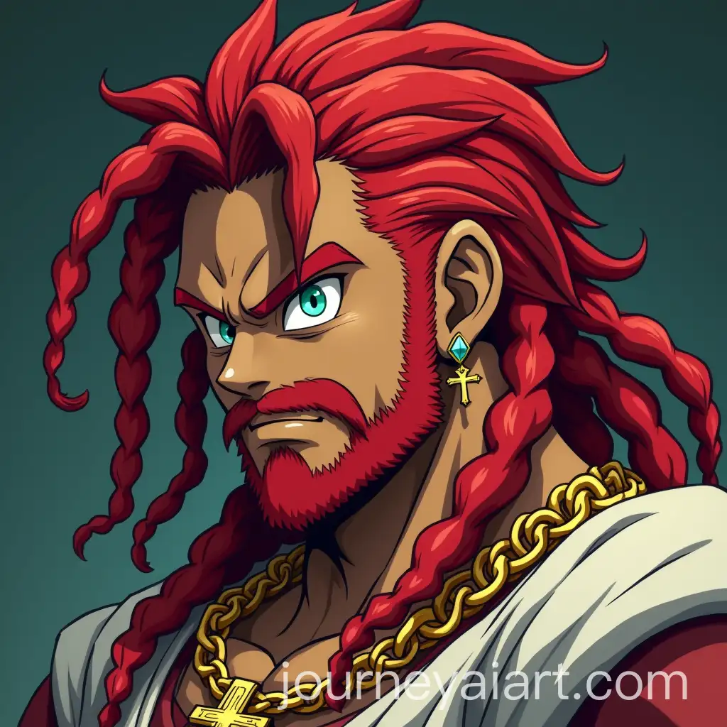 Muscular-Young-Man-with-Red-Dreadlocks-and-Gold-Accessories-in-Dragon-Ball-Z-Style