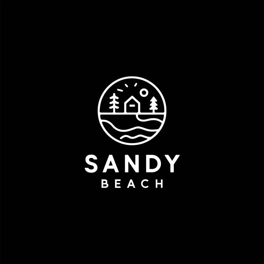 LOGO Design for Sandy Beach Minimalistic Illustration of a Country House by a Lake and Pine Forest