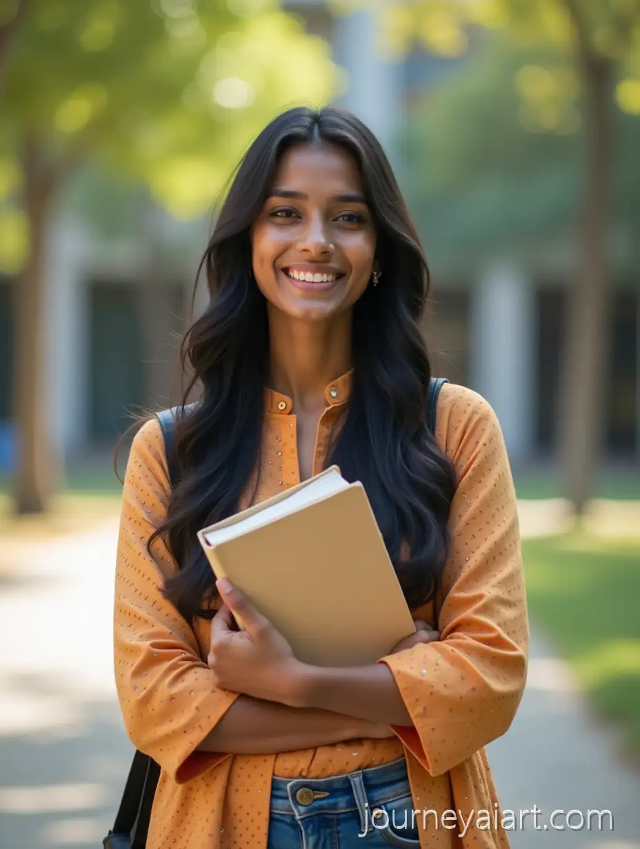 Indian-College-Girl-in-Modern-Traditional-Outfit-Smiling-on-Campus