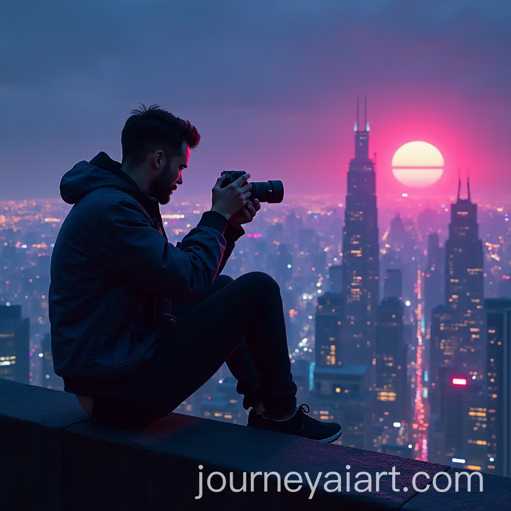 Guy-with-Modern-Camera-on-Rooftop-Over-Cyberpunk-Skyline