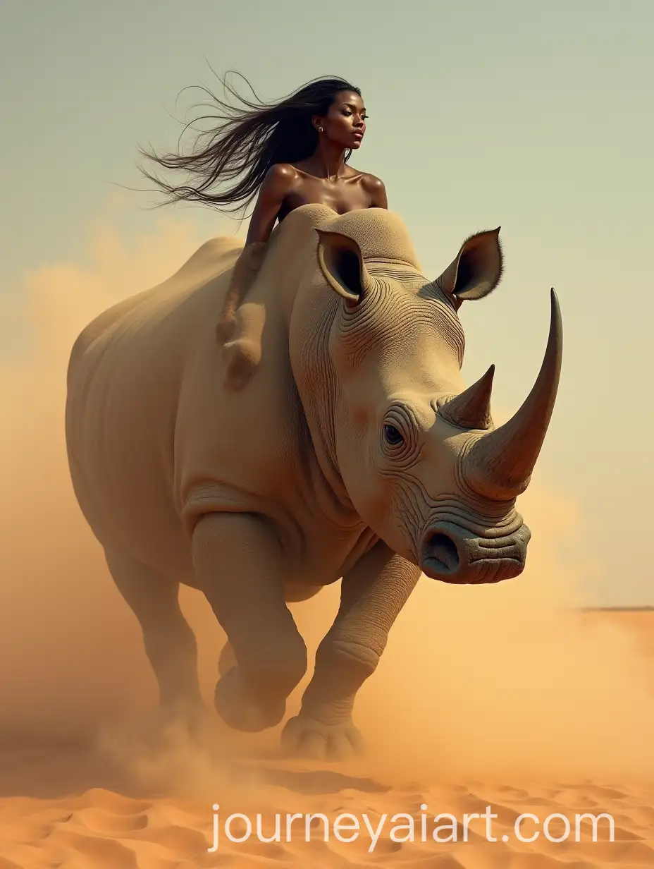African-Woman-and-Rhino-Hybrid-Creature-Emerging-from-Desert-Sands