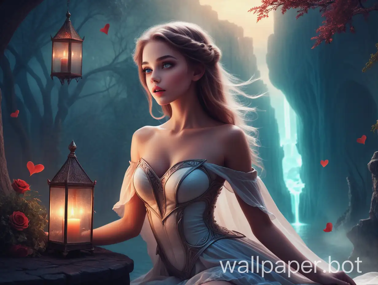 An amazing romantic fantasy-like image featuring a stunningly beautiful girl catching your attention