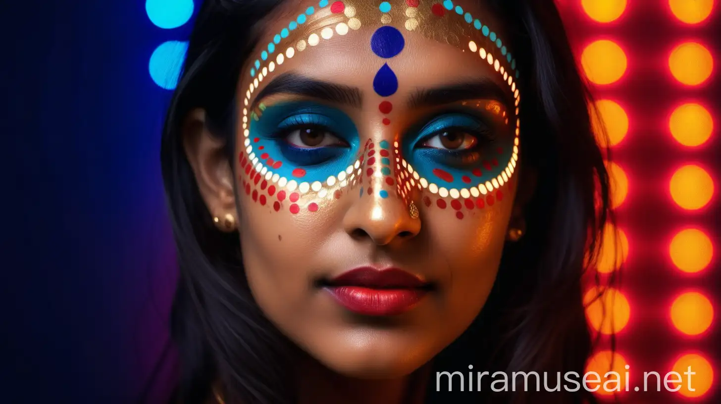 CloseUp Portrait of a Beautiful Indian Woman with Neon Background