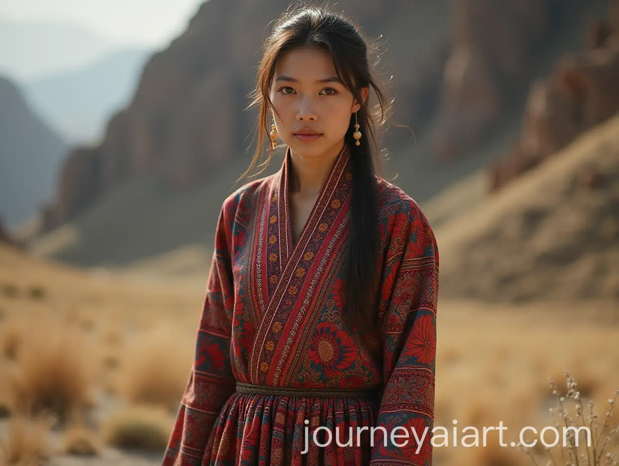 Woman-in-Traditional-Mongolian-Ger-Patterns-Dress