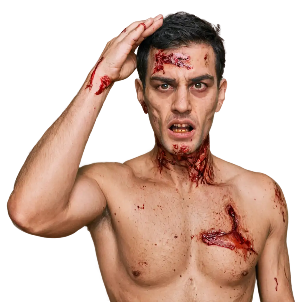 ZombieInspired-PNG-Image-of-a-Mans-Bloody-Face-with-Scratches-for-Disturbing-Visual-Effects