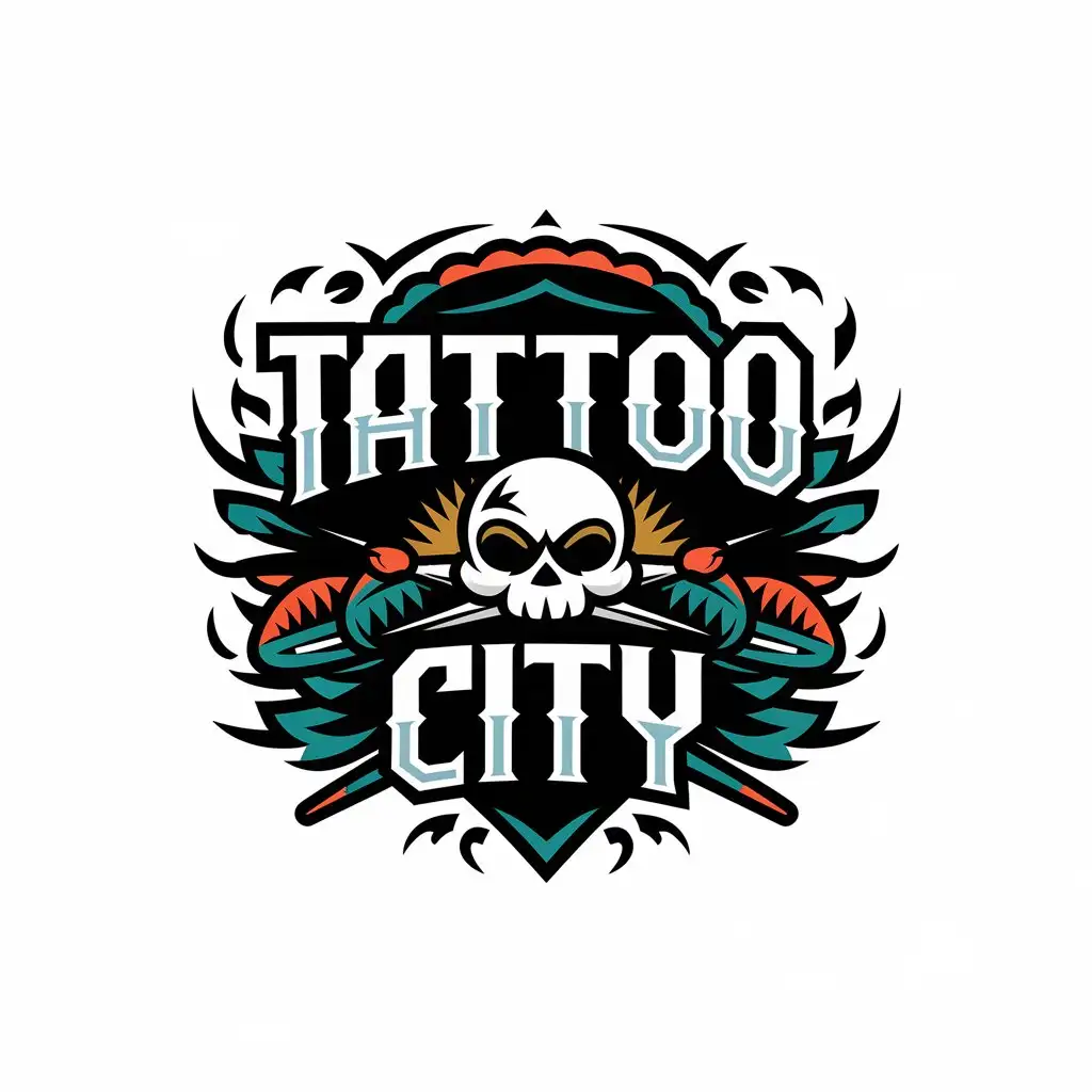 LOGO Design for Tattoo City Skull and Tattoo Needle Symbol with Entertainment Industry Vibe