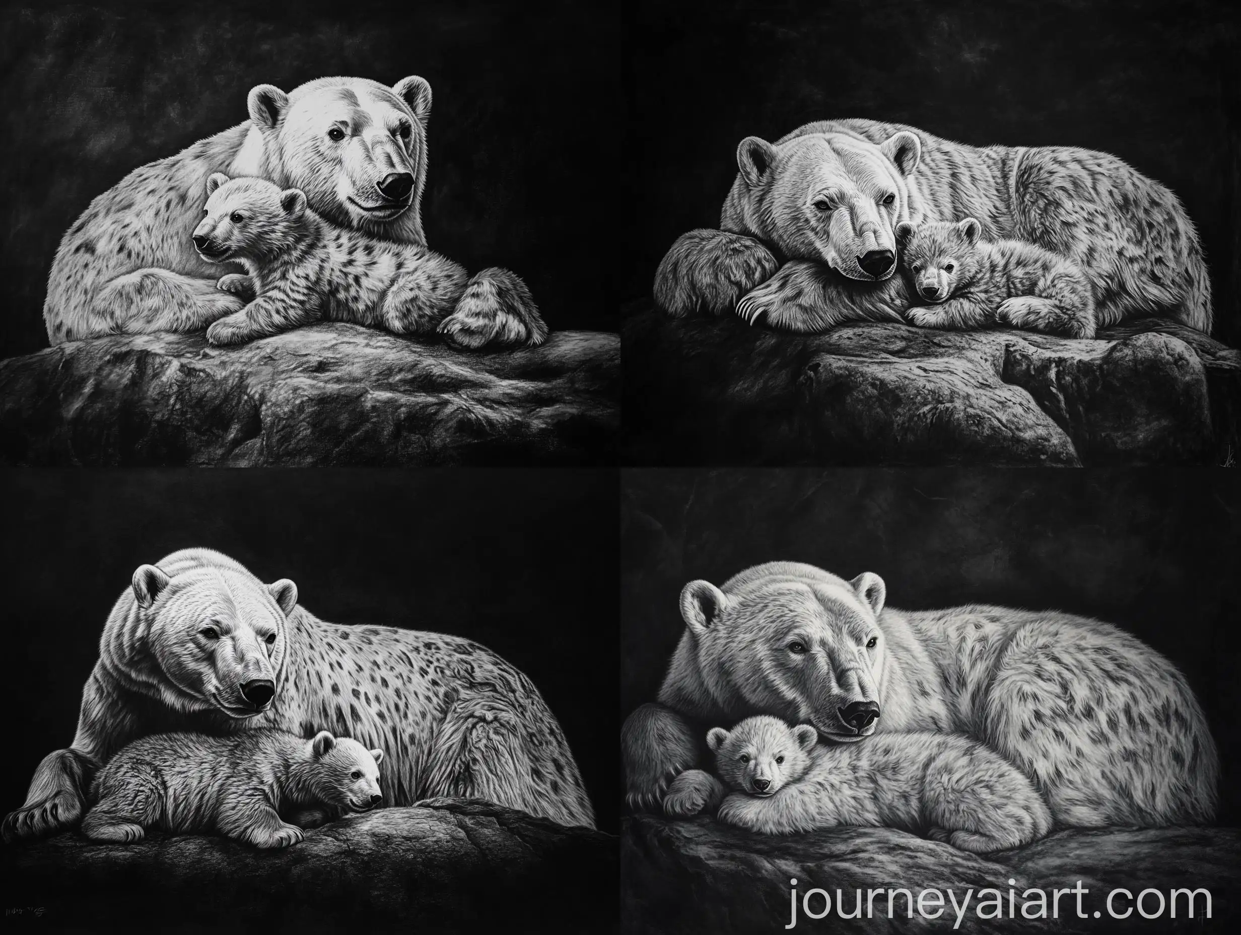 Detailed-Hyper-Realistic-Pencil-Sketch-of-a-Polar-Bear-and-Cub-on-Canvas