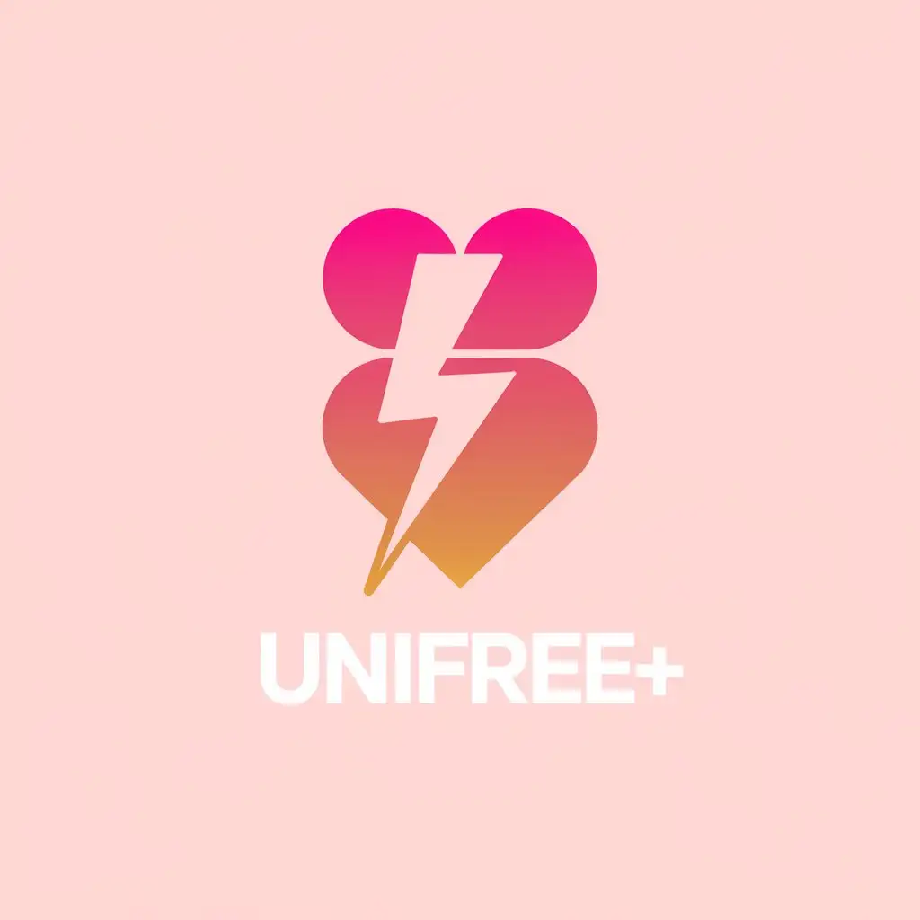 a vector logo design,with the text "UNIFREE+", main symbol:double hearts + lightning,Minimalistic,be used in women's clothing industry,clear background