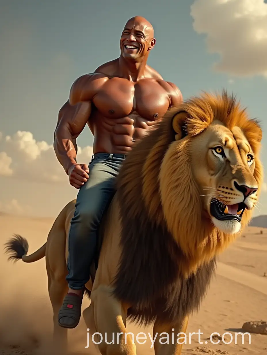 Dwayne-Johnson-Riding-a-Lion-in-Dynamic-Action