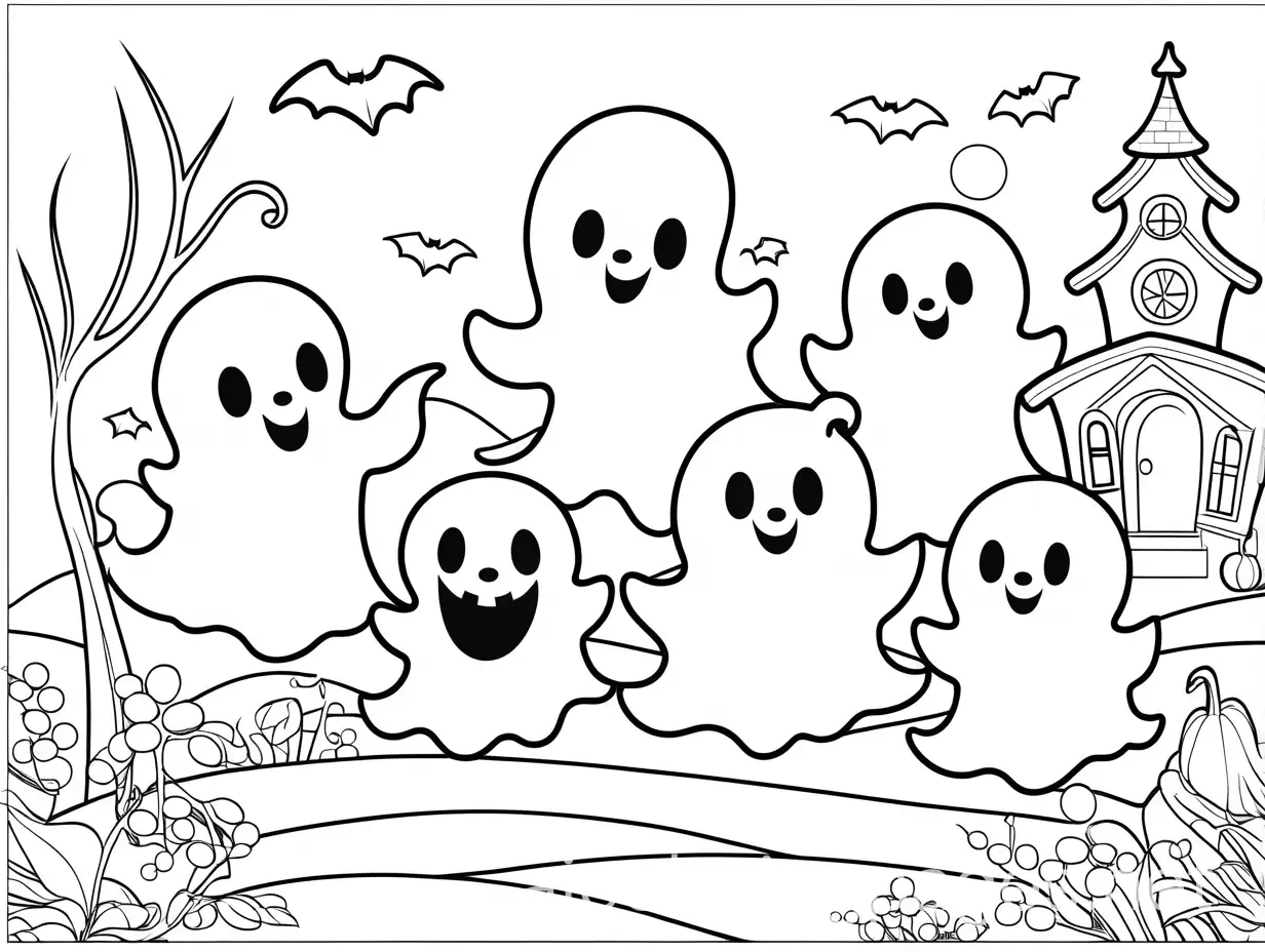 Cute-Cartoon-Ghosts-Halloween-Coloring-Page