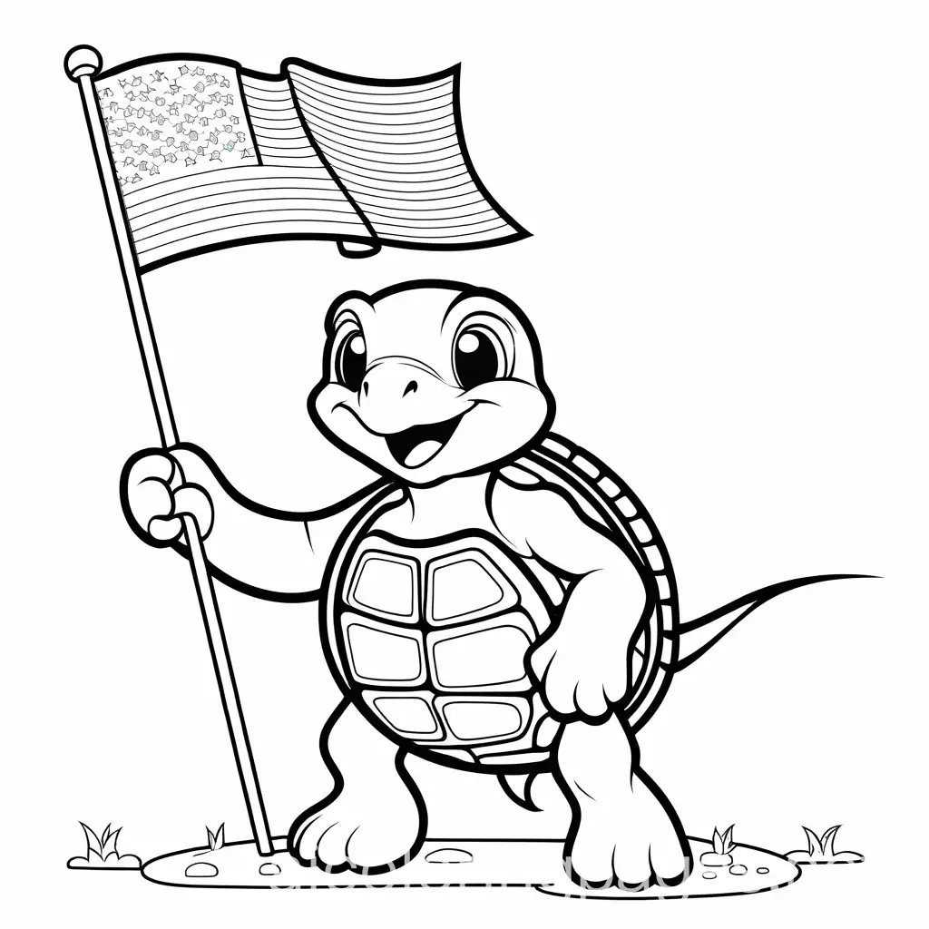 Cartoon-Turtle-Carrying-American-Flag-Coloring-Page